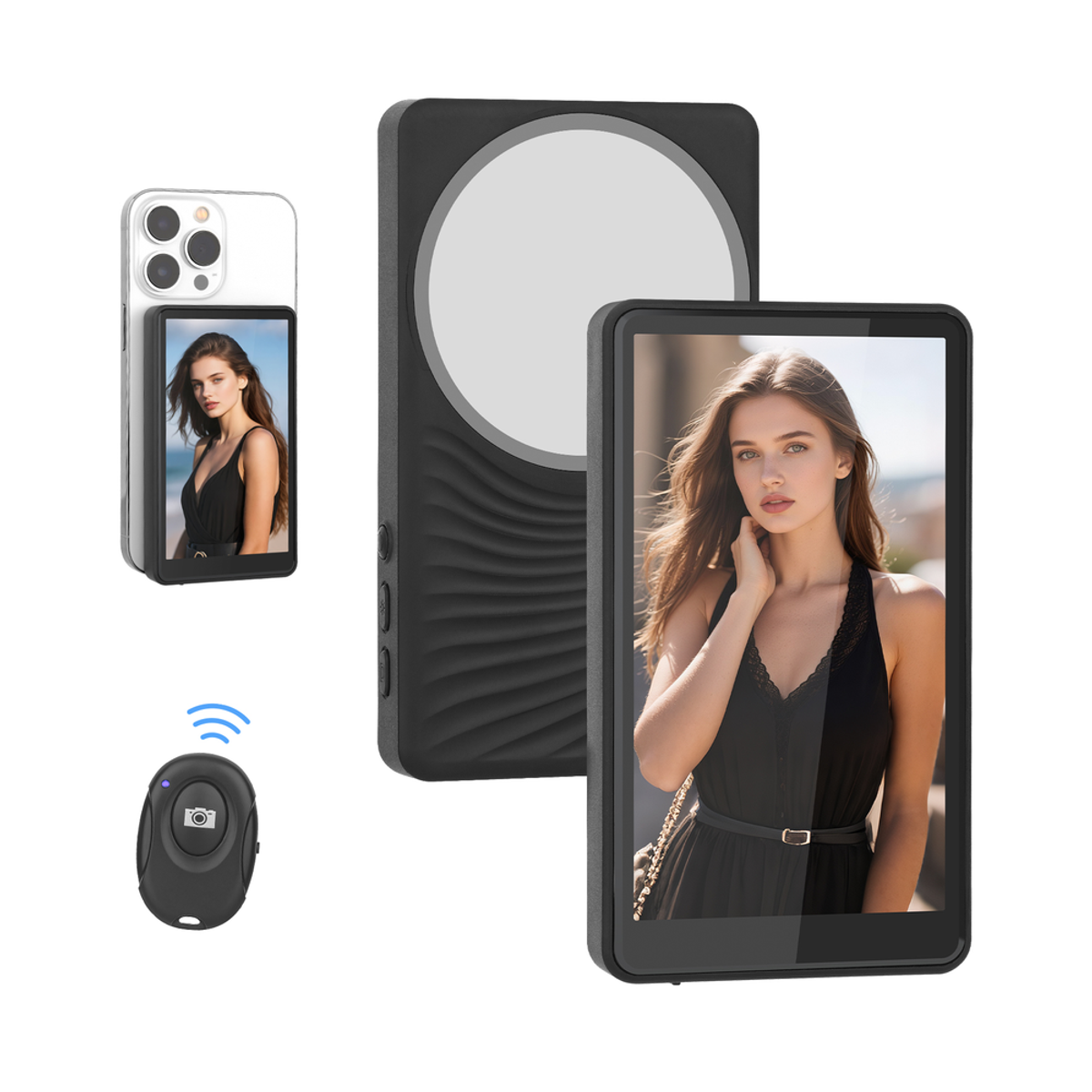 Genuine Reel Buddy Magnetic Selfie Screen, Real-Time Rear Camera Preview with HD Display, Screen Flip Function, 50M Wireless Sync, Bluetooth Remote Included, Black, 1 Year Warranty | GN-RBT1BK