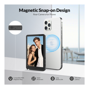 Genuine Reel Buddy Magnetic Selfie Screen, Real-Time Rear Camera Preview with HD Display, Screen Flip Function, 50M Wireless Sync, Bluetooth Remote Included, Black, 1 Year Warranty | GN-RBT1BK