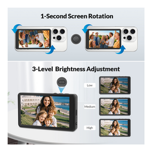 Genuine Reel Buddy Magnetic Selfie Screen, Real-Time Rear Camera Preview with HD Display, Screen Flip Function, 50M Wireless Sync, Bluetooth Remote Included, Black, 1 Year Warranty | GN-RBT1BK