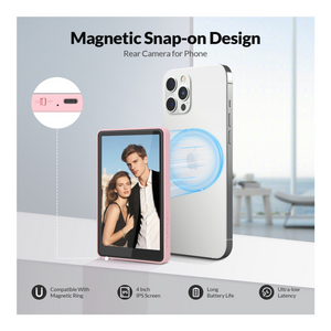 Genuine Reel Buddy Magnetic Selfie Screen, Real-Time Rear Camera Preview with HD Display, Screen Flip Function, 50M Wireless Sync, Bluetooth Remote Included, Pink, 1 Year Warranty | GN-RBT1PK
