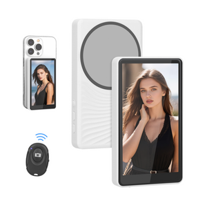 Genuine Reel Buddy Magnetic Selfie Screen, Real-Time Rear Camera Preview with HD Display, Screen Flip Function, 50M Wireless Sync, Bluetooth Remote Included, White, 1 Year Warranty | GN-RBT1WH