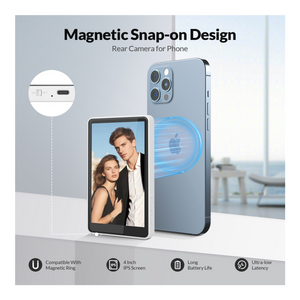 Genuine Reel Buddy Magnetic Selfie Screen, Real-Time Rear Camera Preview with HD Display, Screen Flip Function, 50M Wireless Sync, Bluetooth Remote Included, White, 1 Year Warranty | GN-RBT1WH