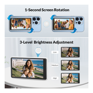Genuine Reel Buddy Magnetic Selfie Screen, Real-Time Rear Camera Preview with HD Display, Screen Flip Function, 50M Wireless Sync, Bluetooth Remote Included, White, 1 Year Warranty | GN-RBT1WH