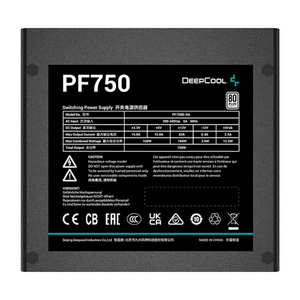 DeepCool PF750D 80 Plus White Power Supply, 750W, Non Modular, ATX, Black, 1 Year Warranty | R-PF750D-HA0B-UK
