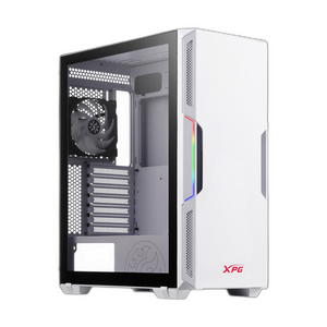 XPG STARKER Mid-Tower ATX PC Case, Tempered Glass Side Panel, 2 x XPG VENTO Fans, 350mm GPU Support, USB 3.0, White, 1 Year Warranty | STARKER-WHCWW