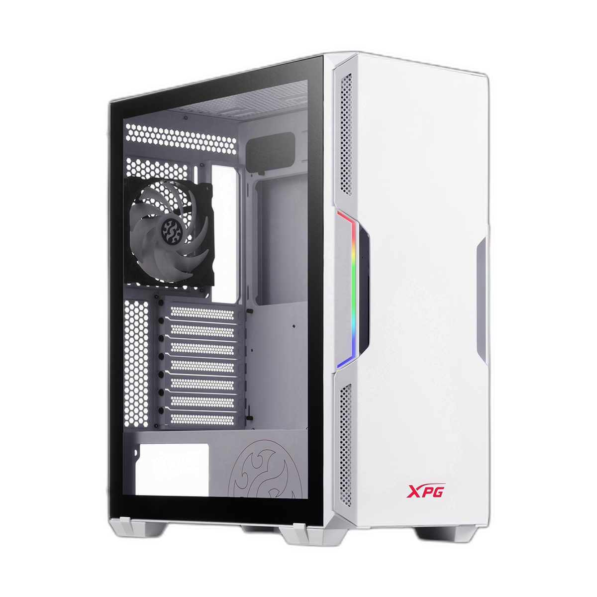 XPG STARKER Mid-Tower ATX PC Case, Tempered Glass Side Panel, 2 x XPG VENTO Fans, 350mm GPU Support, USB 3.0, White, 1 Year Warranty | STARKER-WHCWW