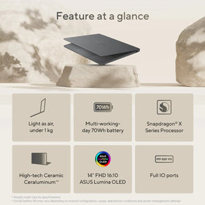 ASUS Zenbook 14 Snapdragon x elite 12 core Processor, 32GB RAM, 1TB SSD, Qualcomm Hexagon 45TOPS, 14