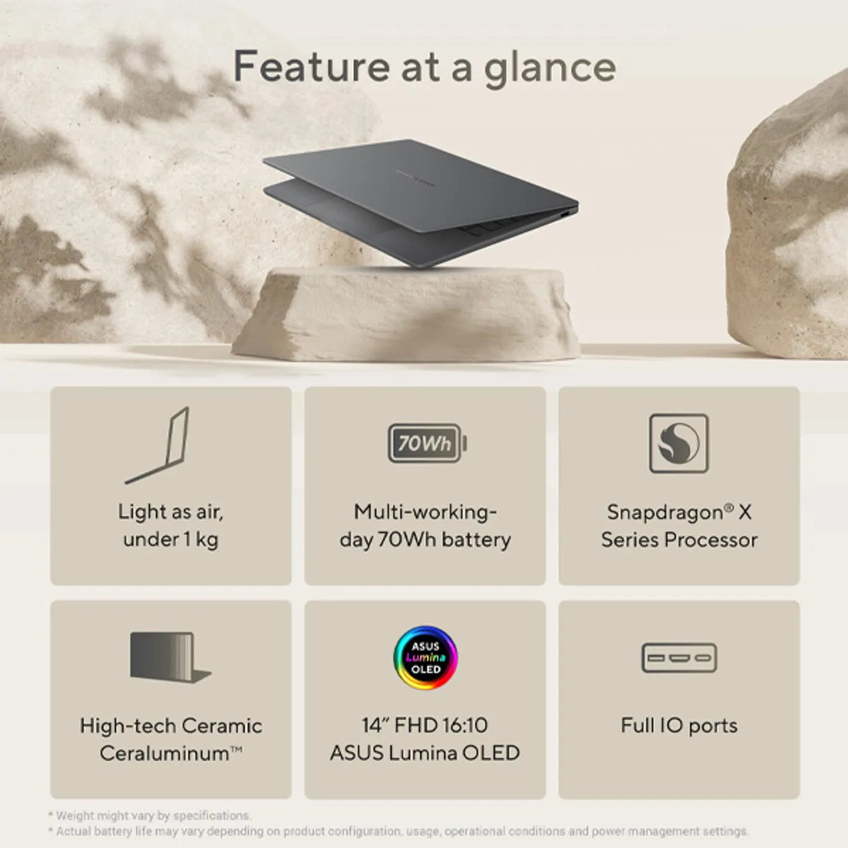 ASUS Zenbook 14 Snapdragon x elite 12 core Processor, 32GB RAM, 1TB SSD, Qualcomm Hexagon 45TOPS, 14" OLED, Zabriskie Beige, WINDOW 11 H, 2 YEARS WARRANTY| UX3407RA-QD906W