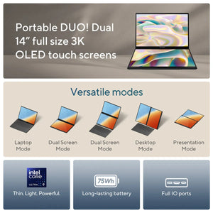 ASUS Zenbook Duo Intel Core Ultra 7 Processor, 32GB LPDDR5X RAM, 1TB SSD, 14