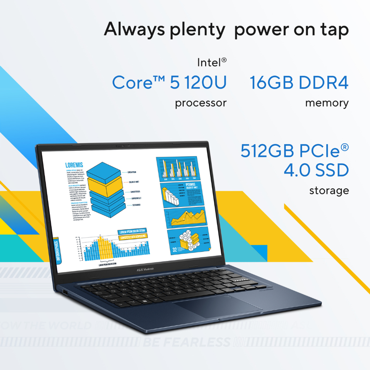 ASUS Vivobook 14 Intel Core 5 120U Processor, 16GB RAM, 512GB SSD, 14" FHD Display, Windows 11 Home, English & Arabic Keyboard, Black, 1 Year Warranty | X1404VA-EB385W