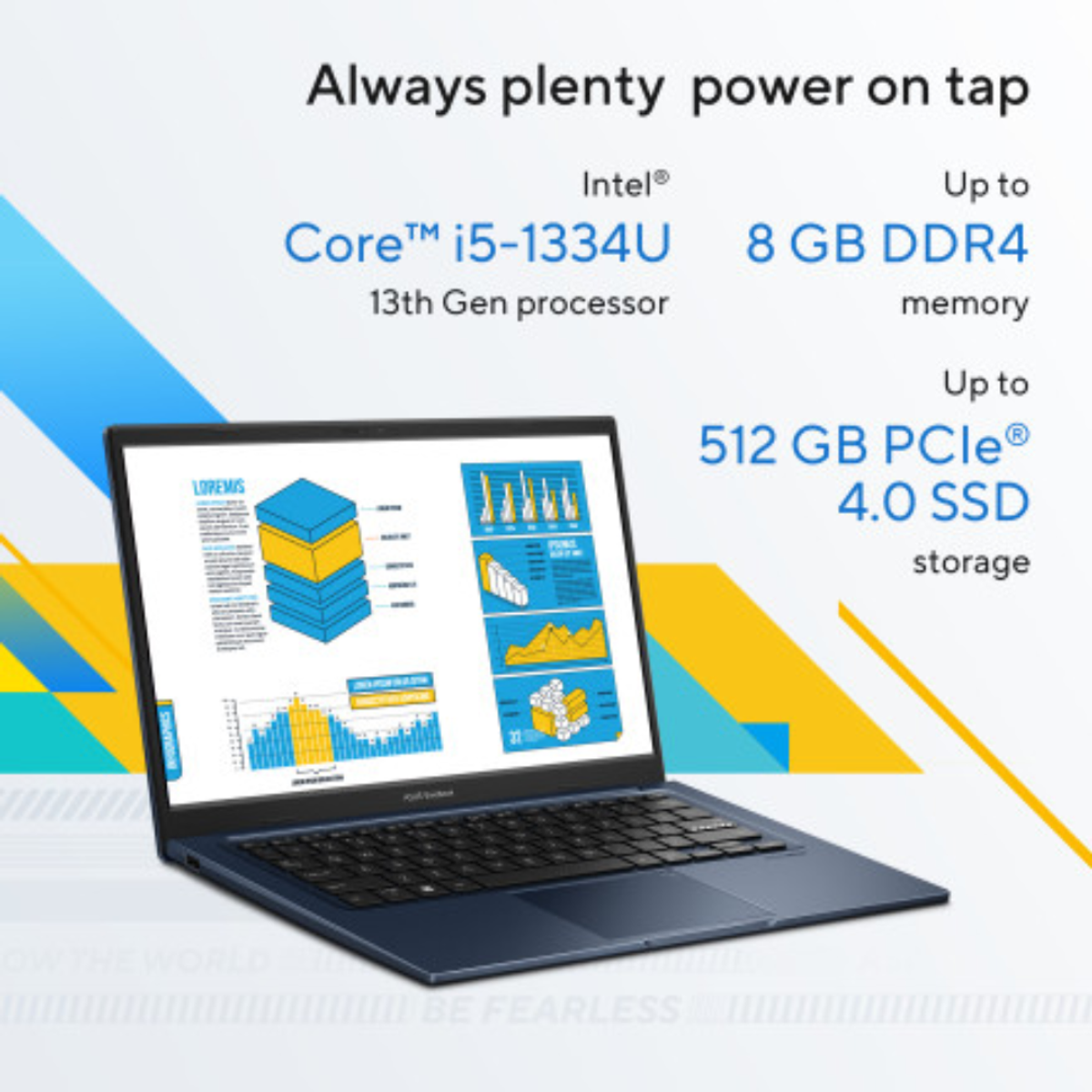 ASUS Vivobook 14 Intel Core i5 1334U Processor, 8GB RAM, 512GB SSD, 14" FHD Display, Windows 11 Home, English & Arabic Keyboard, Quiet Blue, 1 Year Warranty | X1404VA-NK884W