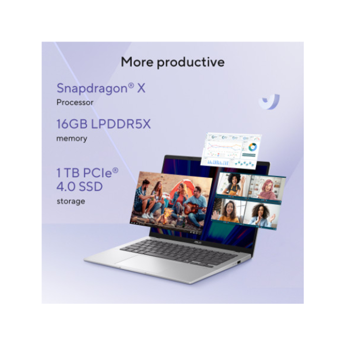 ASUS Vivobook 14 Snapdragon X  X1 26 100 Processor, 16GB RAM, 1TB SSD, 14" WUXGA Display, Windows 11 Home, English & Arabic Keyboard, Platinum Gold, 1 Year Warranty | X1407QA-LY046W