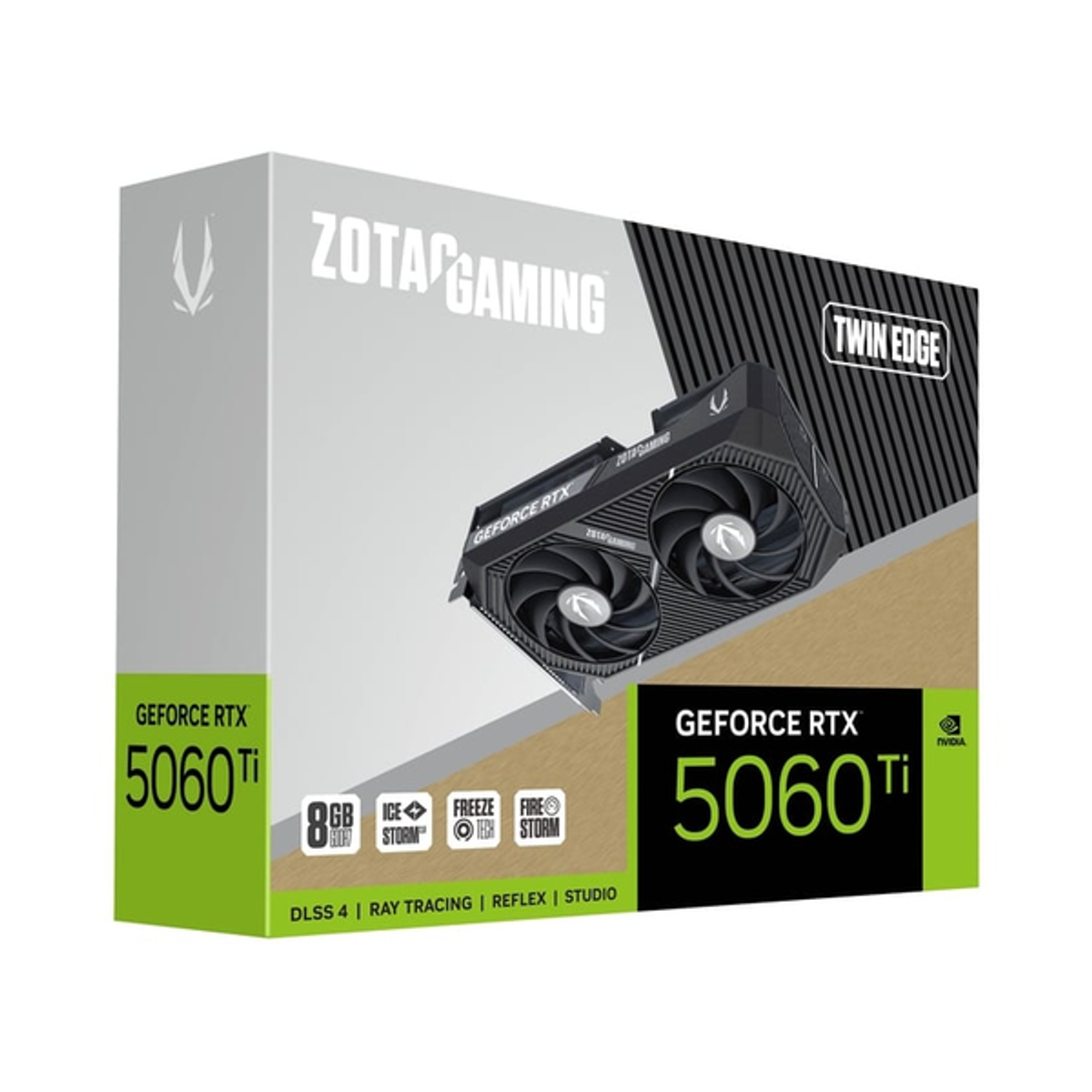 Zotac Gaming GeForce RTX 5060 Ti Twin Edge Edition Graphics Card, GDDR7 8GB 128-bit Memory, HDMI 2.1b & DP 2.1b Outputs, PCI Express 5.0, 2572 MHz Boost Clock, 28 Gbpsâ Memory Clock, 1 Year Warranty | ZT-B50610E-10M