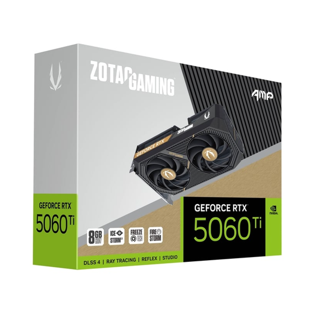 Zotac Gaming GeForce RTX 5060 Ti AMP Edition Graphics Card, GDDR7 8GB 128-bit Memory, HDMI 2.1b & DP 2.1b Outputs, PCI Express 5.0, 2632 MHz Boost Clock, 28 Gbpsâ Memory Clock, 1 Year Warranty | ZT-B50610F-10M