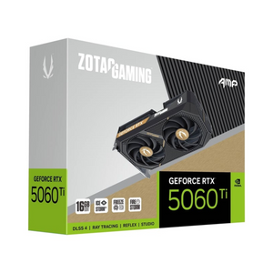 Zotac Gaming GeForce RTX 5060 Ti AMP Edition Graphics Card, GDDR7 16GB 128-bit Memory, HDMI 2.1b & DP 2.1b Outputs, PCI Express 5.0, 2632 MHz Boost Clock, 28 Gbpsâ Memory Clock, 1 Year Warranty | ZT-B50620F-10M